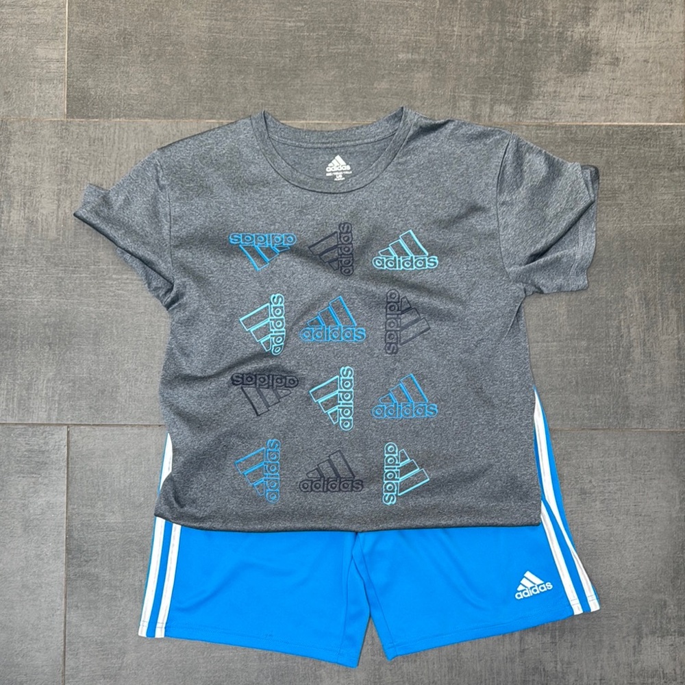 Adidas Charcoal Tee and Blue Shorts Set